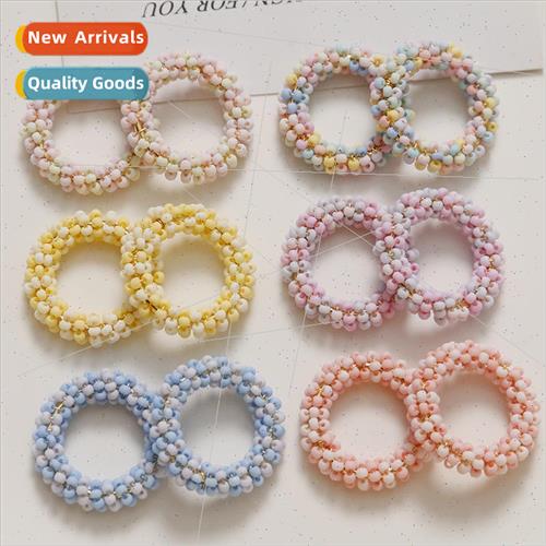 Macaron cream color clashing rice beads round earrings circl