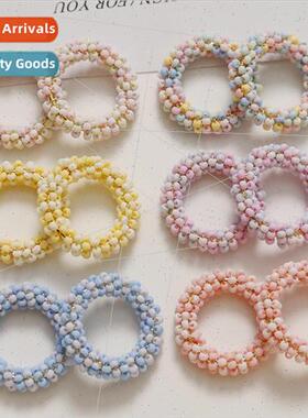 Macaron cream color clashing rice beads round earrings circl