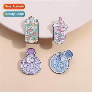 Badge Cartoon Cat Exquisite Cosmic Bottle Fishing Wishing