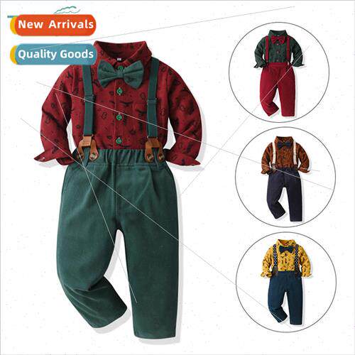 Childrens Christmas model green printed cardigan boys backpa
