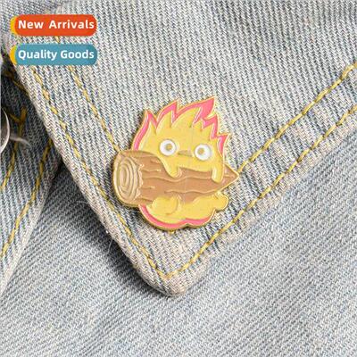Cartoon cute little flame hold firewood enamel alloy brooch