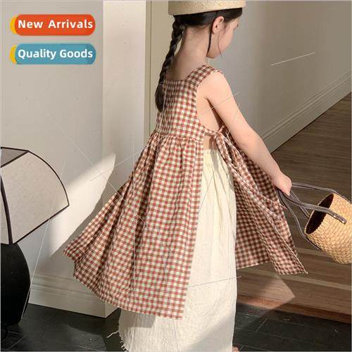 Childrens skirts 2023 summer  girls Korean  of the plaid hal图片