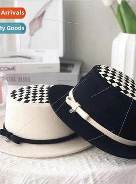 Autumn and winter design wool tweed bowler hat woven square