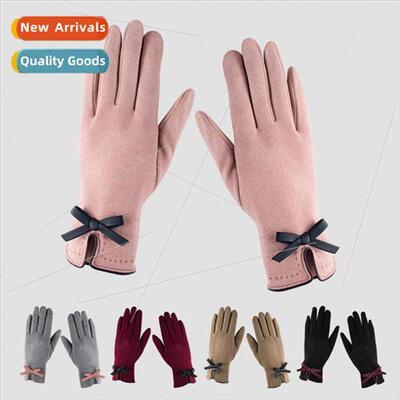 New simple bow gloves womens fall and winter fashion Korean