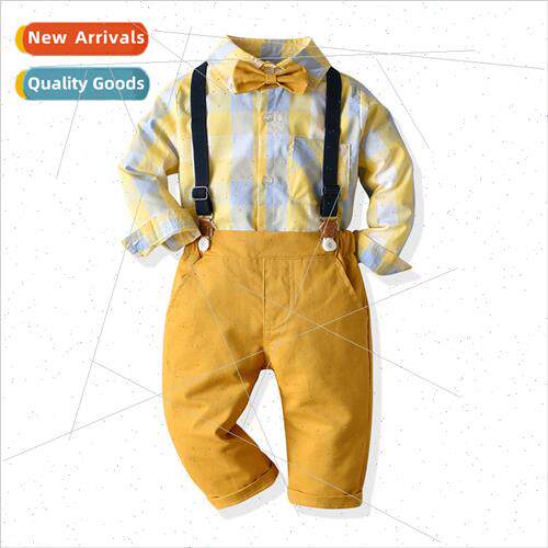 2023 fall new Korean boys long-sleeved plaid shirt back with