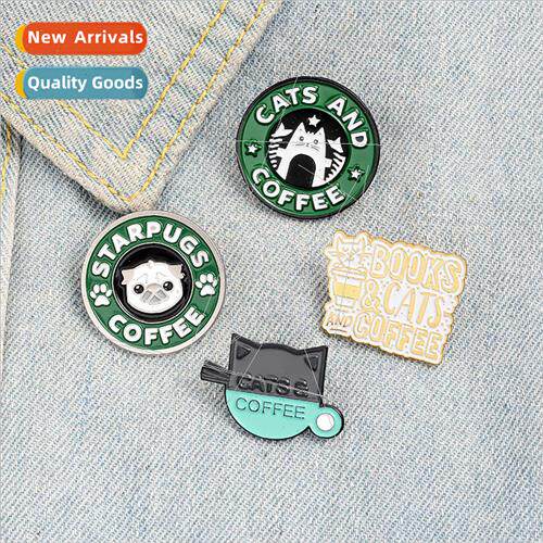 CATS COFFEE enamel alloy brooch cartoon cute puppy kitten co