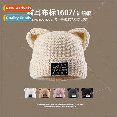 Hat female fall and winter warm knitted cap Korean cute cat