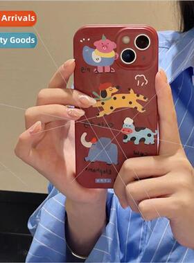 Niche ins red background animal 适用 iPhone 12 Apple 13ProMa