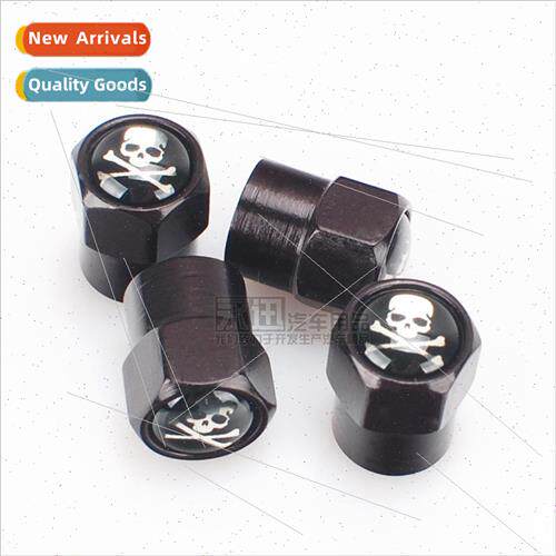 Car Tire Valve Caps Skull  with Label Mini Universal Wheel C