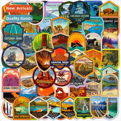 63 U.S.  Parks Stickers Nature Parks Travel Cross Mirror Out