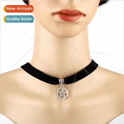 Vintage Black Velvet Pentagram Necklace Necklace Punk Jewelr