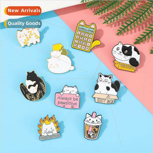 New cute cat series metal badge cartoon black and white cat