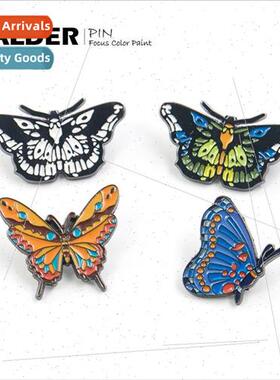 Orange Butterfly Blue Butterfly Cartoon Brooch T-Shirt Schoo
