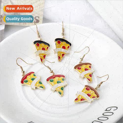 2019 new Japan and Korea creative cute TRUE LOVE pizza earri图片