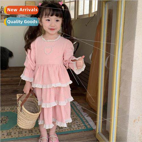 Korean childrens wear 2023 spring new girls court  cake dres
