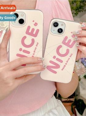 Simple Beige Background Pink English NICE 适用 iPhone 14 Fem
