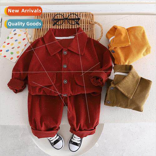Boys and girls solid color corduroy childrens clothing two-p