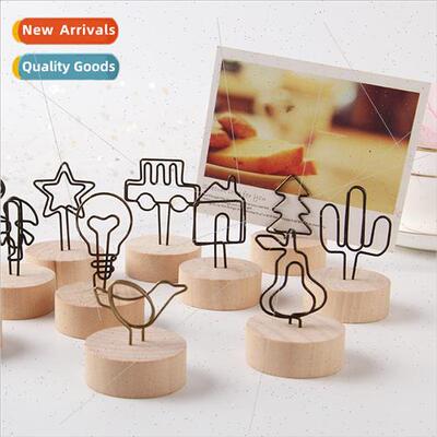 Creative retro log note photo card business card holder vert