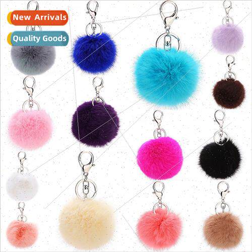 Anti-sloth rabbit fur ball car silver keychain 8cm plush acc