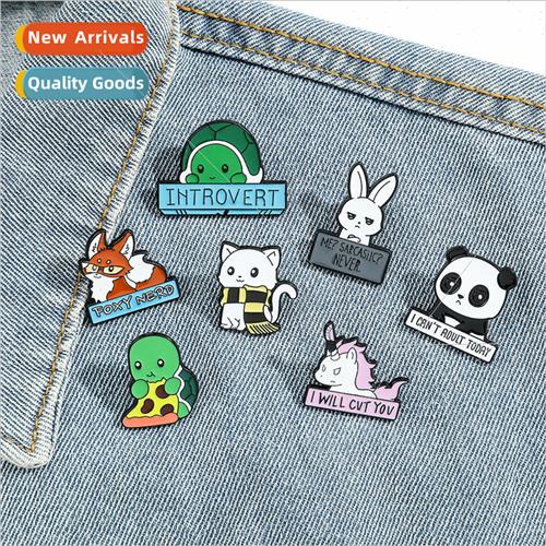 Cute cartoon animal brooch rabbit cat turtle fox panda metal