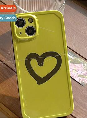 INS mustard green black love 适用 iPhone 12/13 phone case Ap