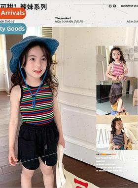 Girls 2023 summer new fashionable sleeveless tops childrens