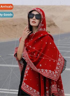 2023 new ethnic  red cape shawl overlay ladies full star sca