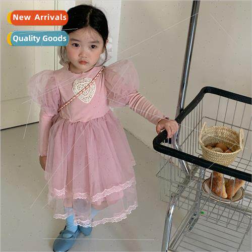 Girls bubble sleeve dress 2022 girls fall Korean  of the chi
