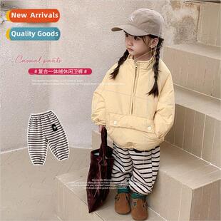 Korea boys and girls striped letters embroidered sweatpants