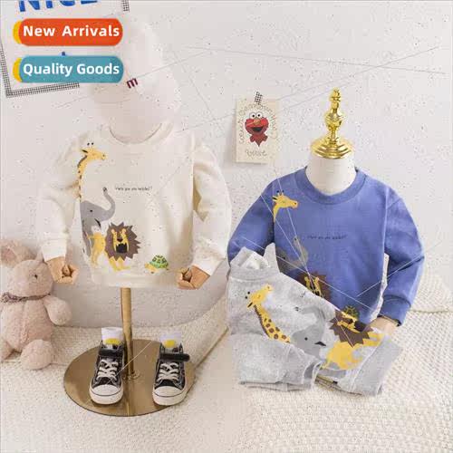 2023 Fall Com适用table Simple Set Boys Animal Print Round Ne