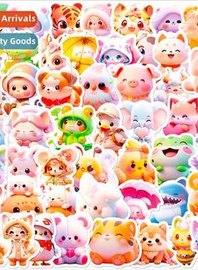 50 Cute Pink Animal Stickers New Cartoon Anime 3D Avatar Doo