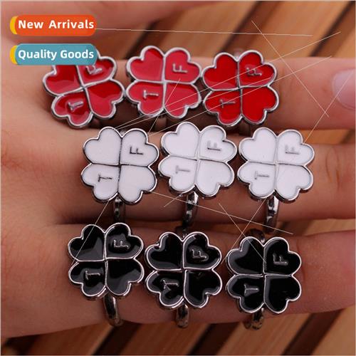 Celebrity  tfboys ring four-leaf clover TF letters multi-col