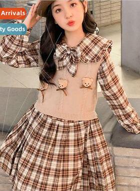 Girls dress set spring and fall  2023 new girls princess ski