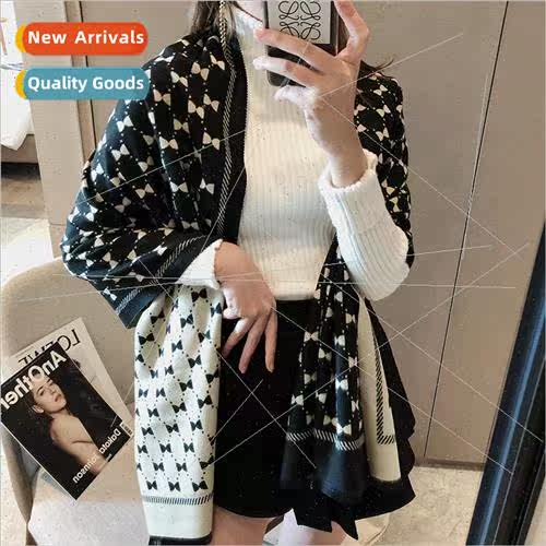 Double-sided imitation cashmere bow scarf female fall and wi