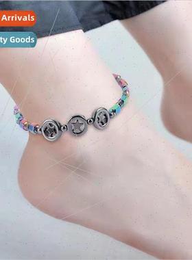 New Womens Stch Black Gallstone Anklet Popular Circle Handma