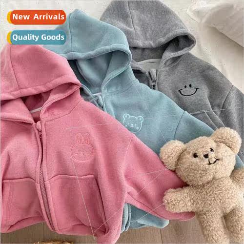 Korea girls cute cartoon embroidery hooded jacket baby girl