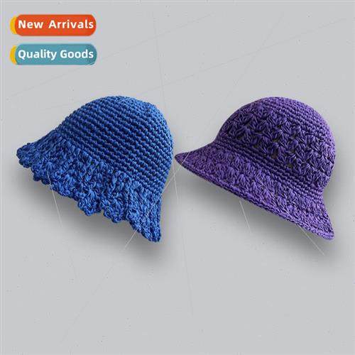 Korea niche design ins hand-knitted asure blue fisherman hat