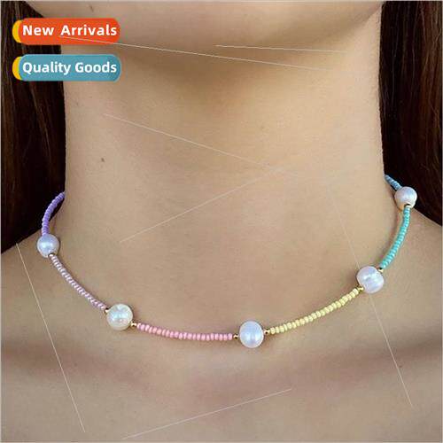 Fashion light luxury faux pearl collarbone chain macaron col