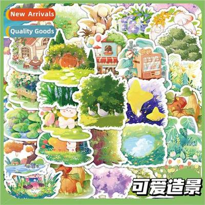 63 pcs of green cute landscaping stickers plants scene 适用e