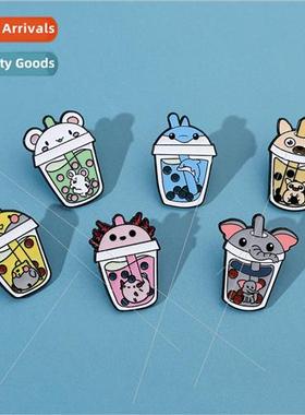 Cute cartoon milk tea cup brooch creative small animal dolph