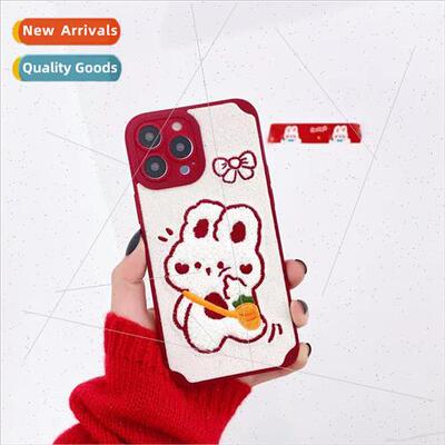 ins cute cartoon embroidery rabbit 适用 iPhone 15 case 13Pro