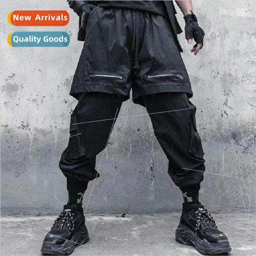 dark samurai multi-pocket fake two-piece work pants mens sum