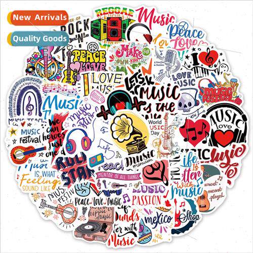 50 music music text graffiti stickers suitcase guitar car co