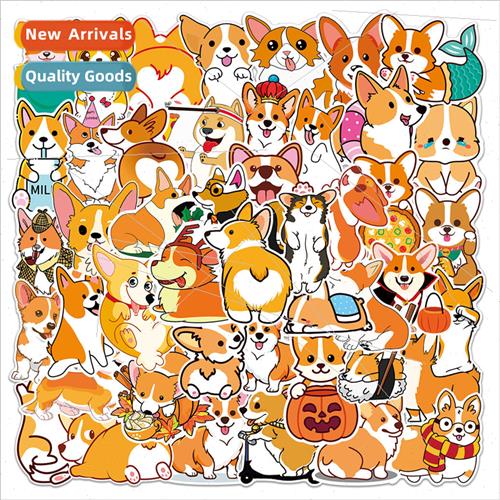 50 cute cartoon pet dog corgi doodle stickers water cup trol