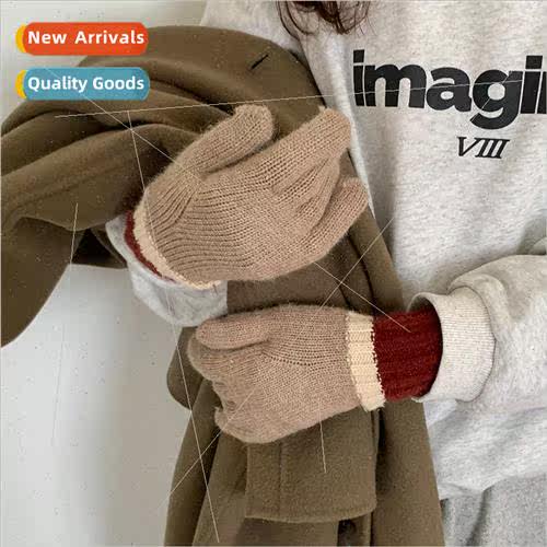 Autumn and winter warm gloves splicing split finger touch sc