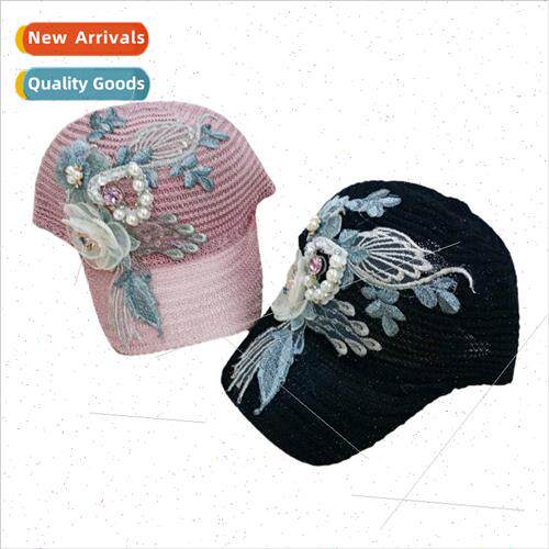 Hat female summer hollow lace flowers pearl cap casual sun d
