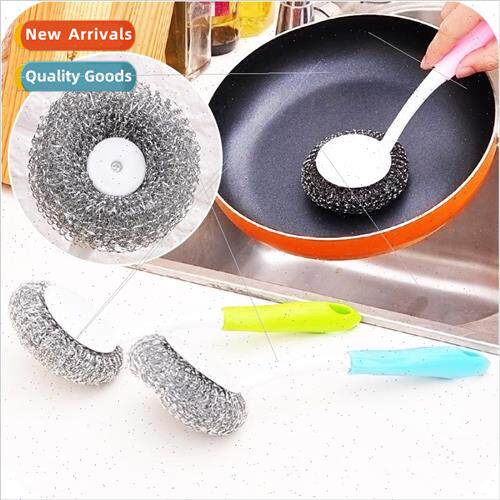 Kitchen long handle steel wire ball pot brush does not hurt