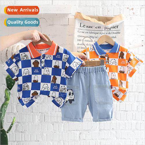 2023 summer childrens new suit Korean plaid cute bear head l