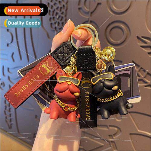 cool sunglasses bulldog keychain cute creative resin dog dol