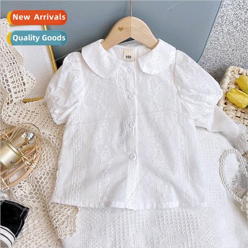 Childrens clothing 2023 summer new children white doll colla
